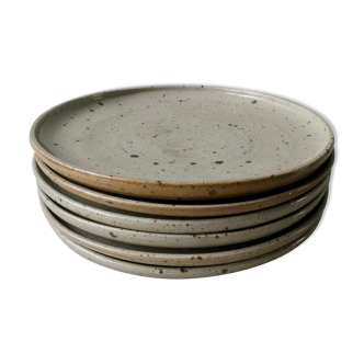 Set of 6 flat plates made of pyrity sandstone, signed