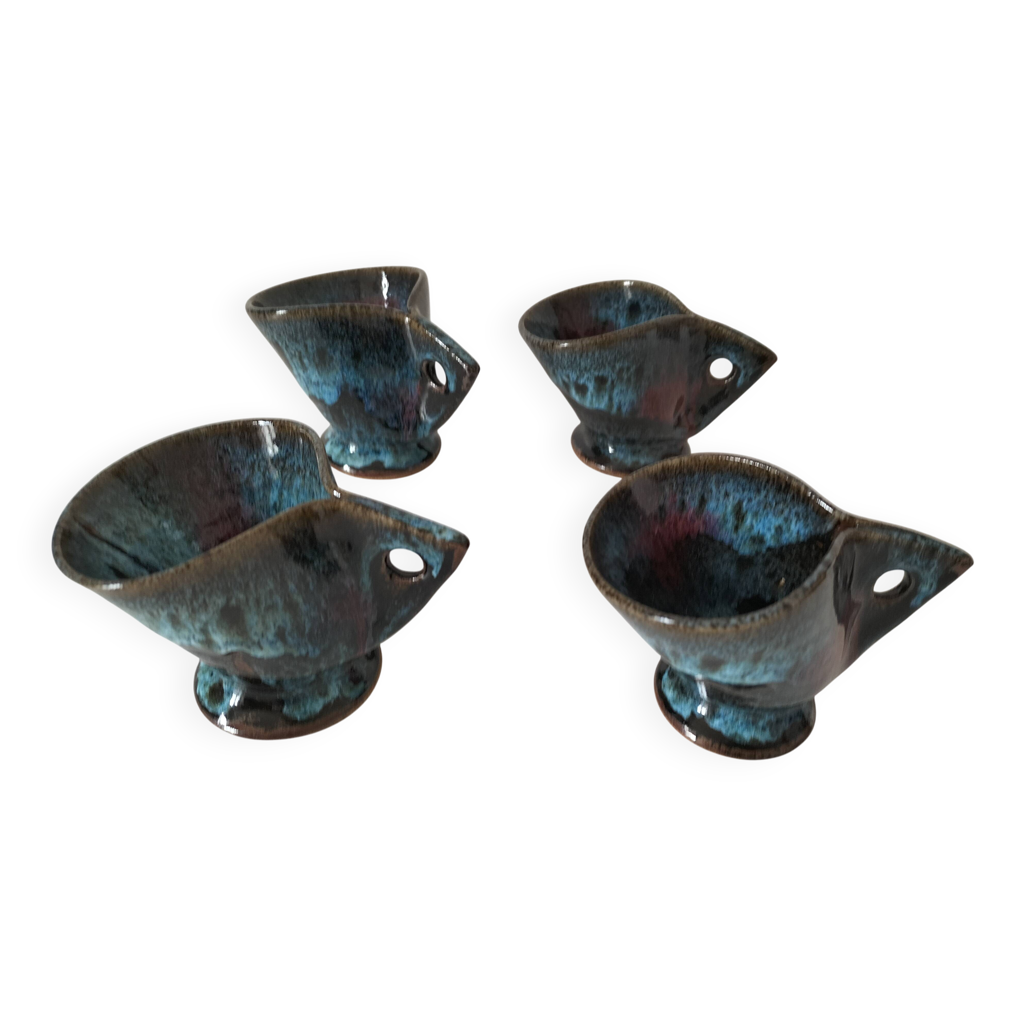 4 sculptural stoneware cups by Philippe Monroig