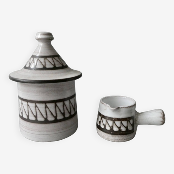 Ceramic sugar bowl and creamer by Emile Masson Vallauris, 1960s