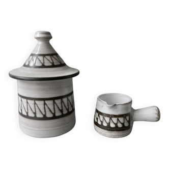 Ceramic sugar bowl and creamer by Emile Masson Vallauris, 1960s