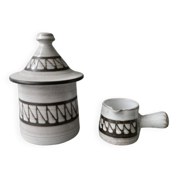 Sugar bowl and cream jug in ceramic by Emile Masson, Vallauris, 1960s.
