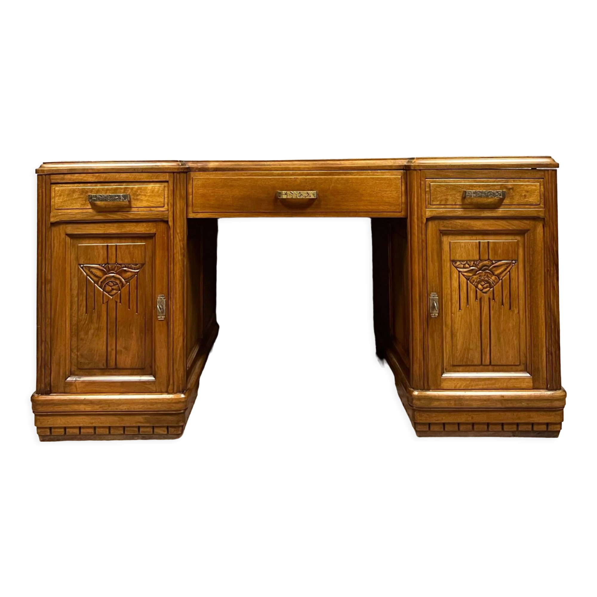 Double desk face art deco era in solid walnut around 1920