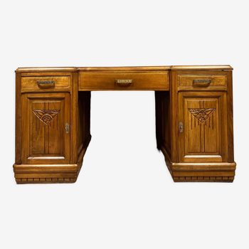 Bureau double face époque art déco en noyer massif vers 1920