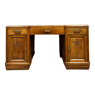 Double desk face art deco era in solid walnut around 1920