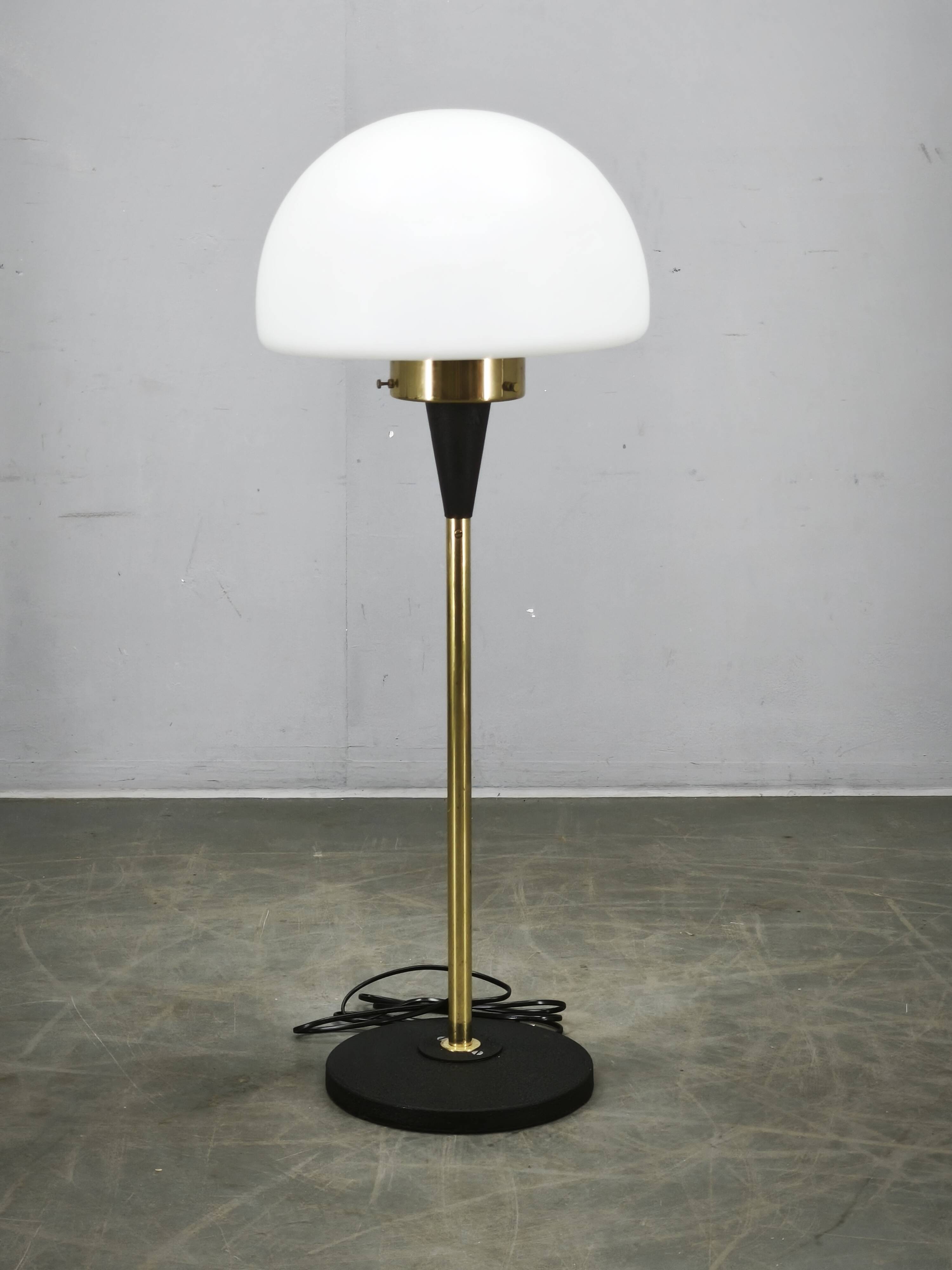 1960s Lidokov Space Age Brass and Opaline Glass Floor Lamp