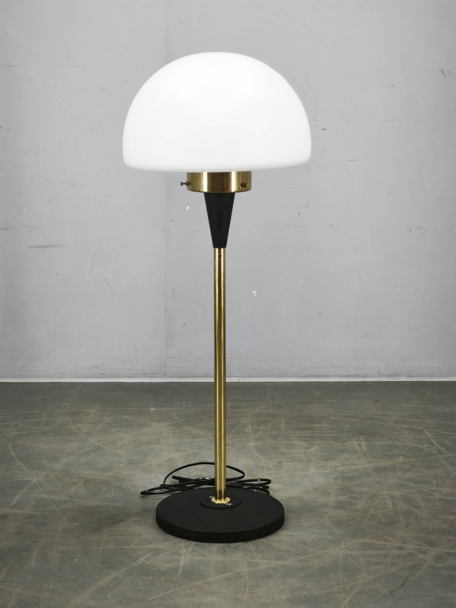 1960s Lidokov Space Age Brass and Opaline Glass Floor Lamp