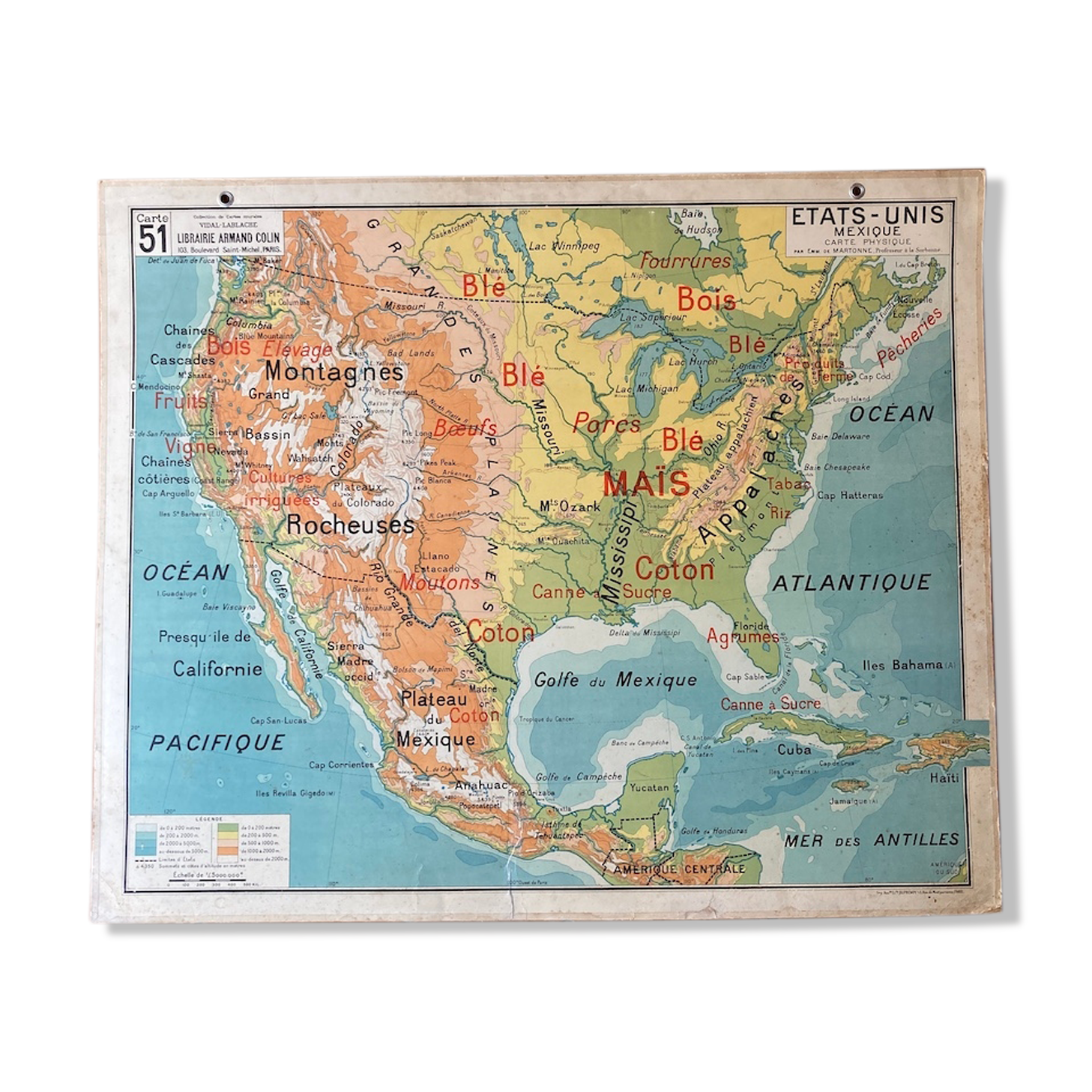 Old school map No.51/51bis United States and Mexico Vidal-Lablache - Armand Colin