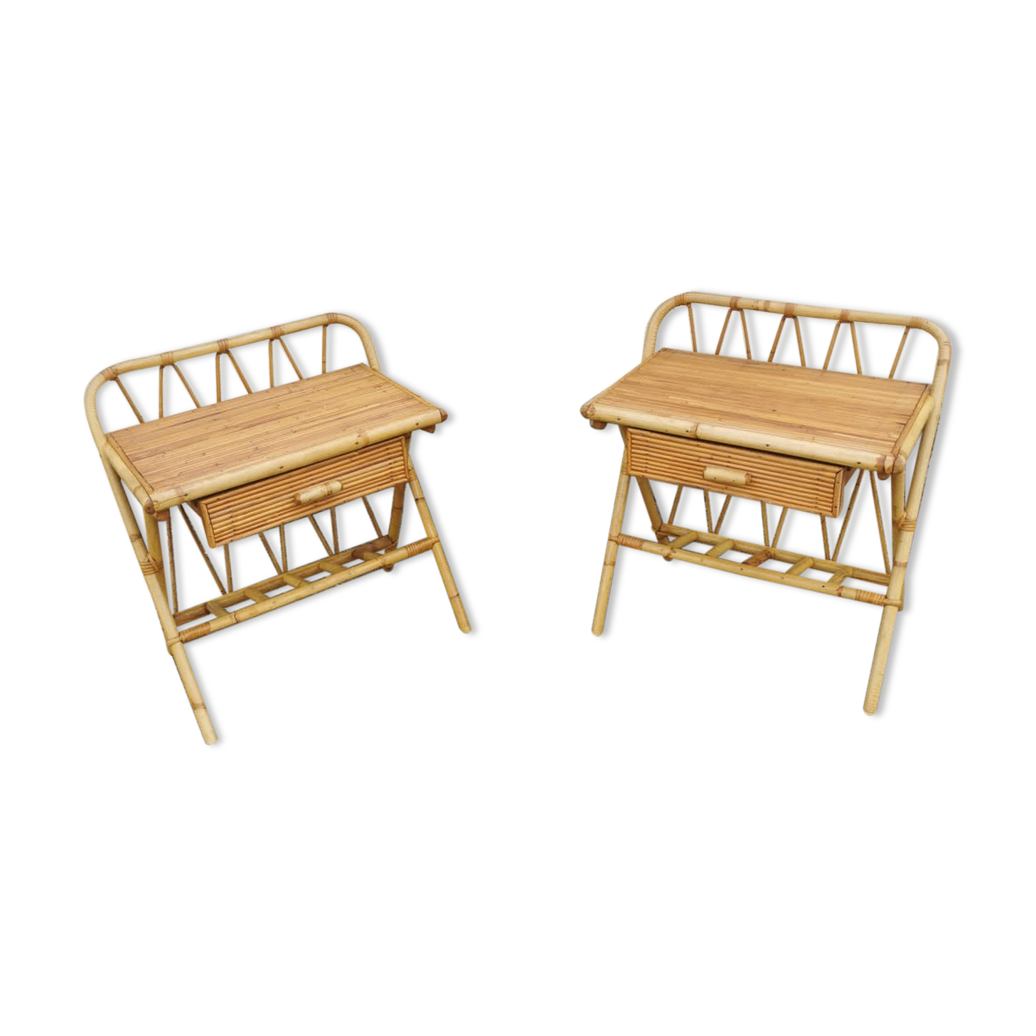 Pair of vintage rattan bedside tables