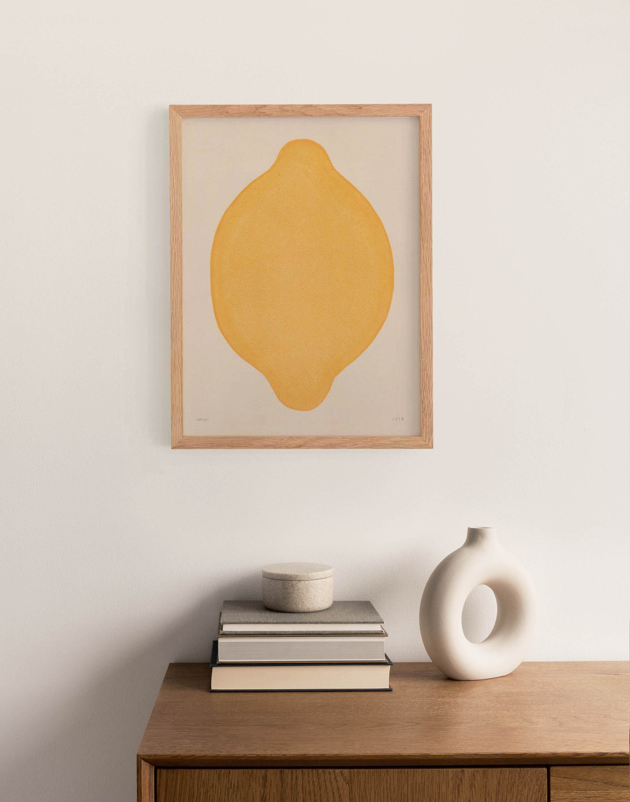 Peinture citron sur papier signée Eawy