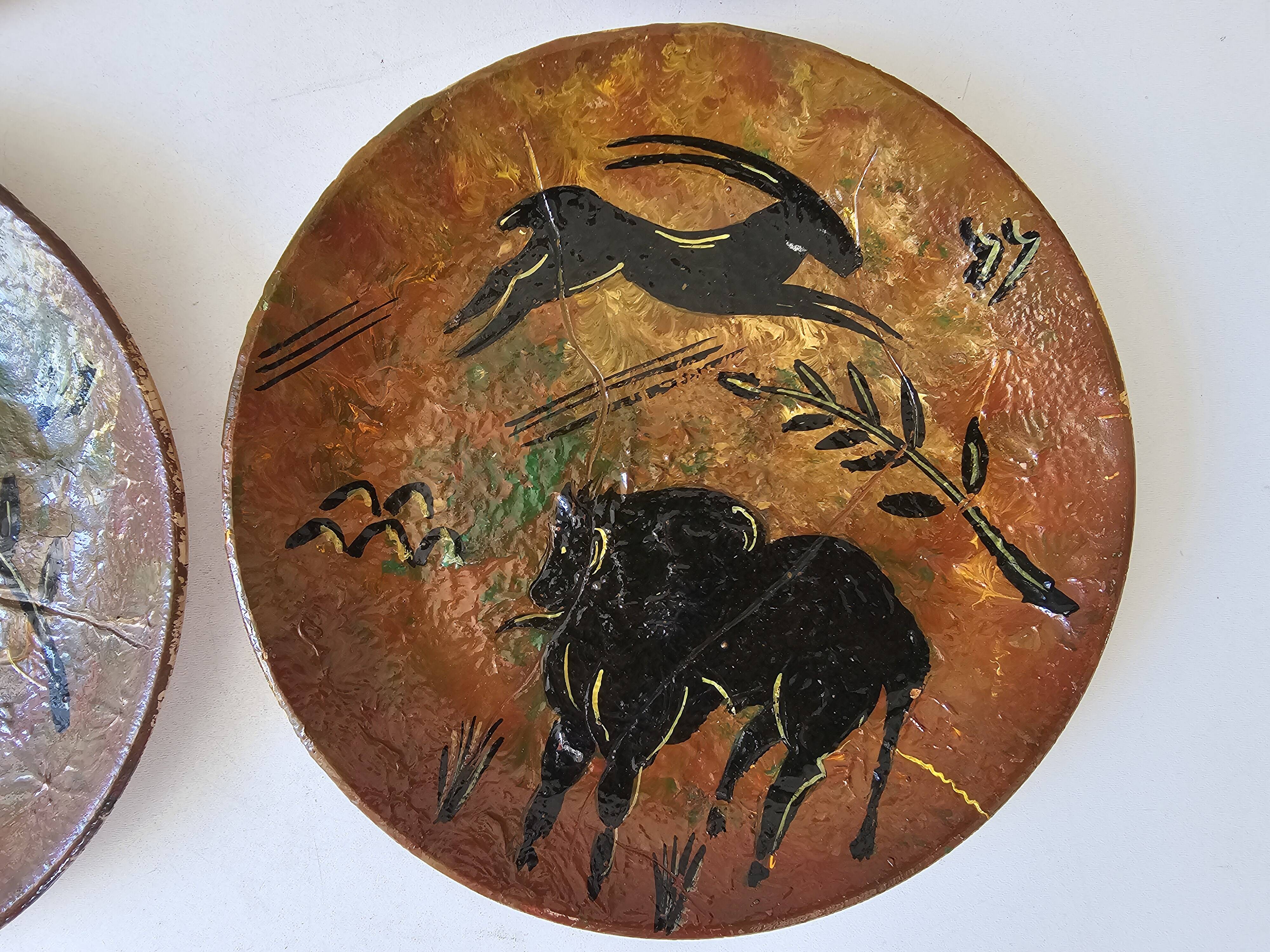 Set of 4 prehistoric rock plates Vallauris Vintage Diameter 20.