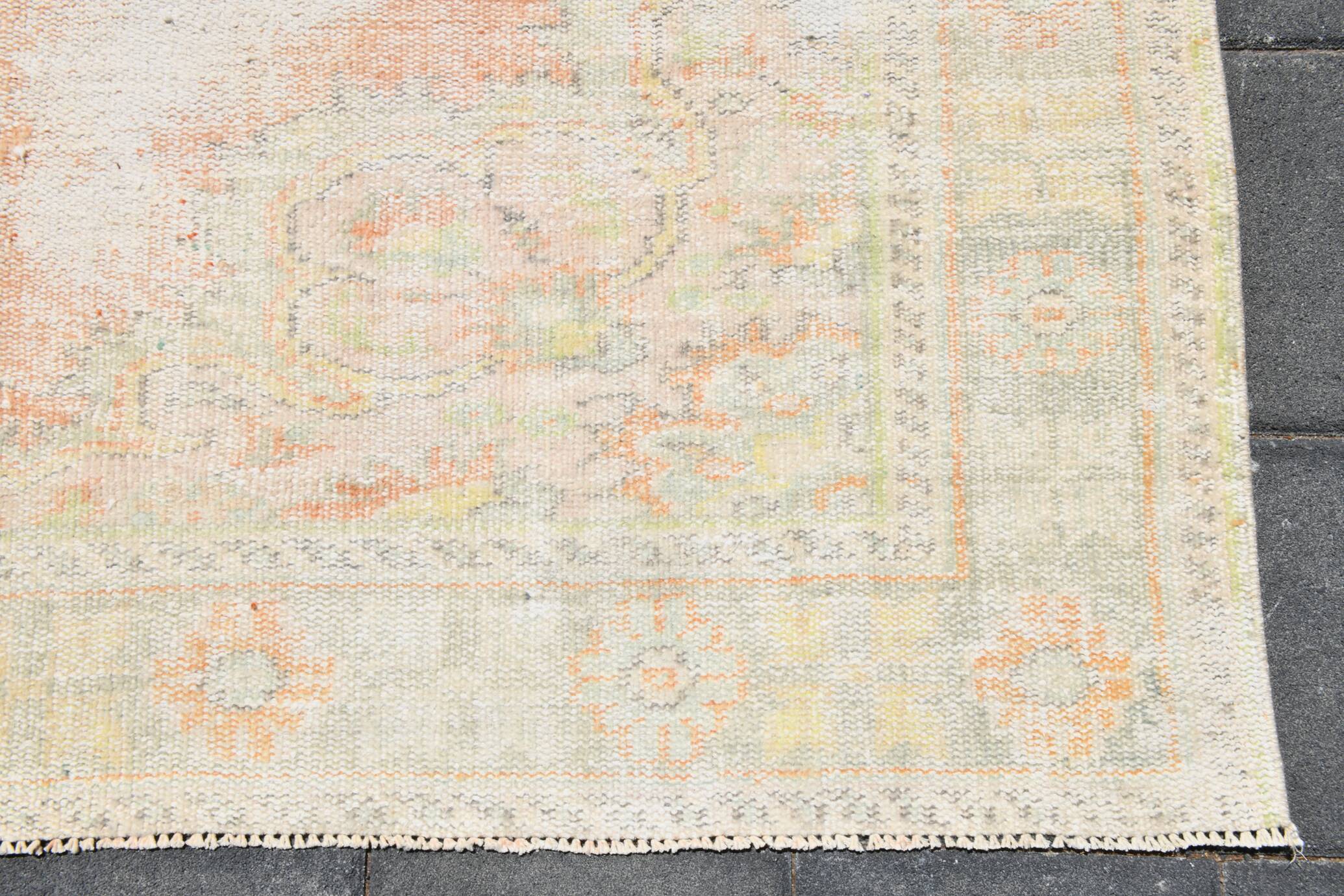 Tapis Oushak Vintage, Laine Turque Pêche & Ivoire, 179x294 Cm