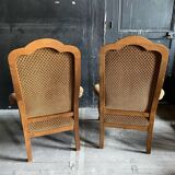 Pair of Voltaire armchairs in wood and fabric