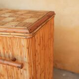 Rattan bar with 3 vintage stools