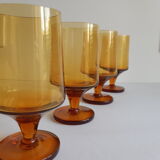 Set of 6 vintage amber foot glasses