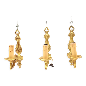 Set of 3 wall lights in gilded bronze