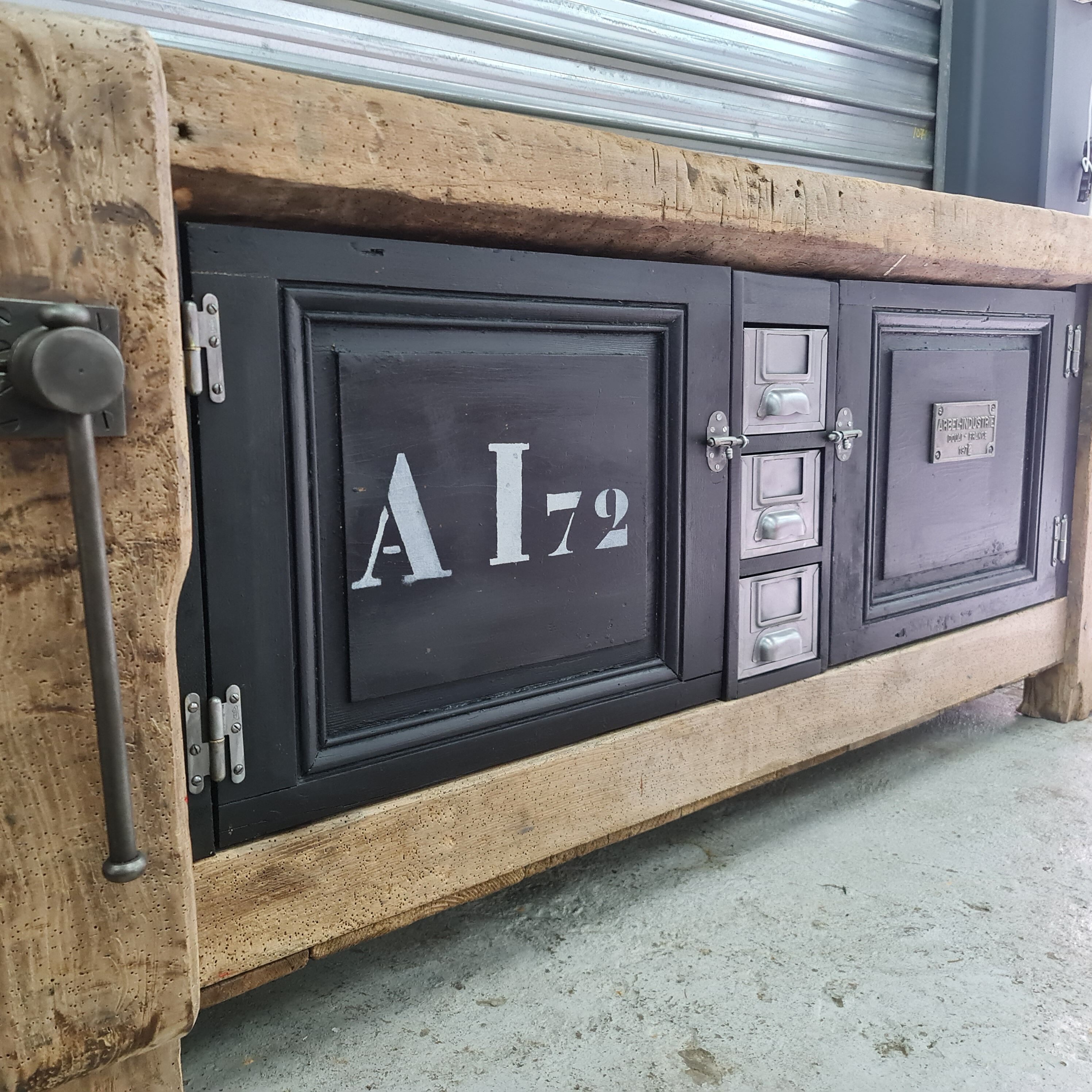Old oak carpenter's workbench industrial furniture