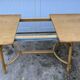 Vintage 80s extendable oak veneer rattan table