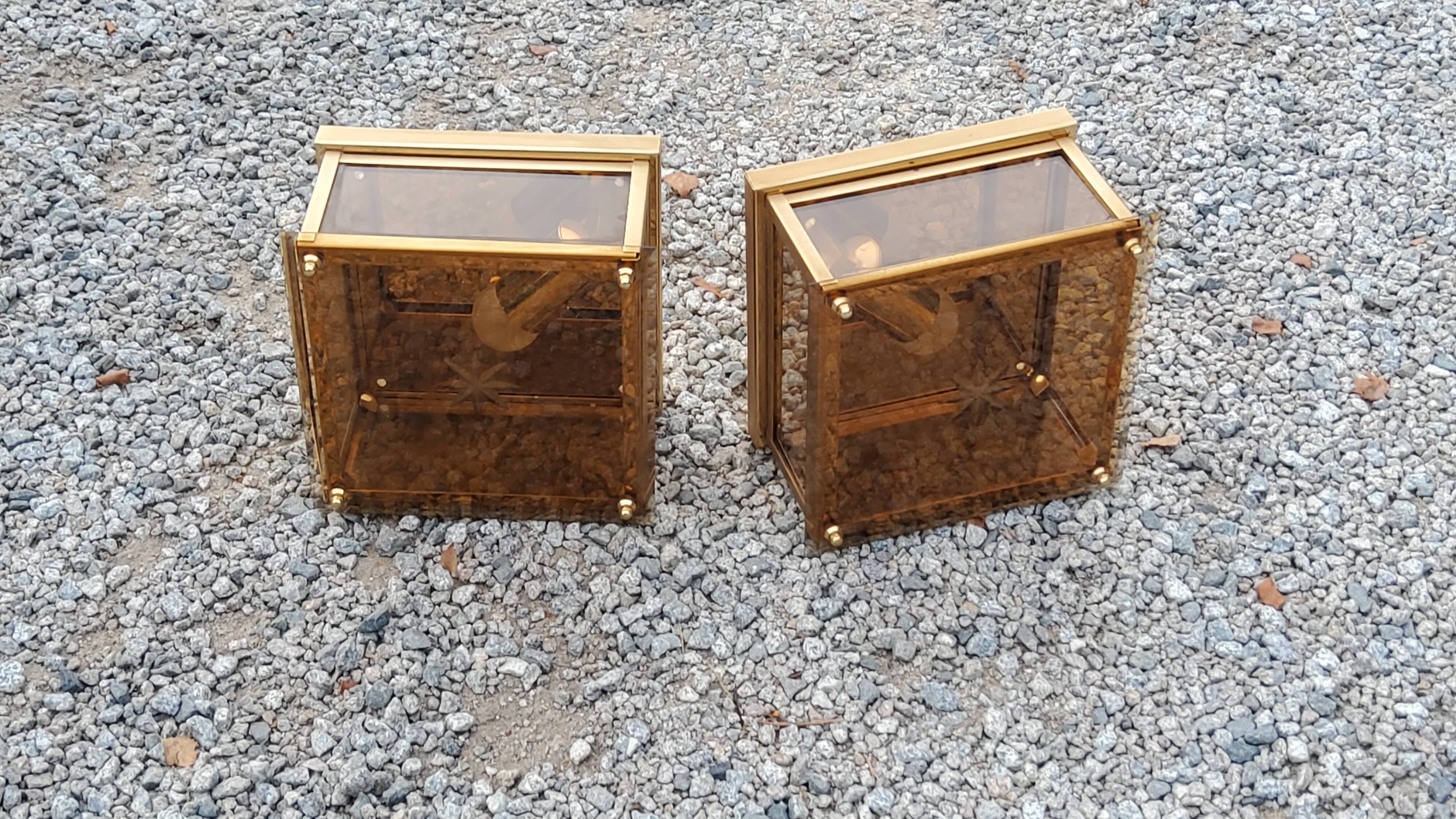 Pair of wall lamps in smoked glass and gilded metal from the 70s/80s