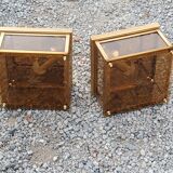 Pair of wall lamps in smoked glass and gilded metal from the 70s/80s