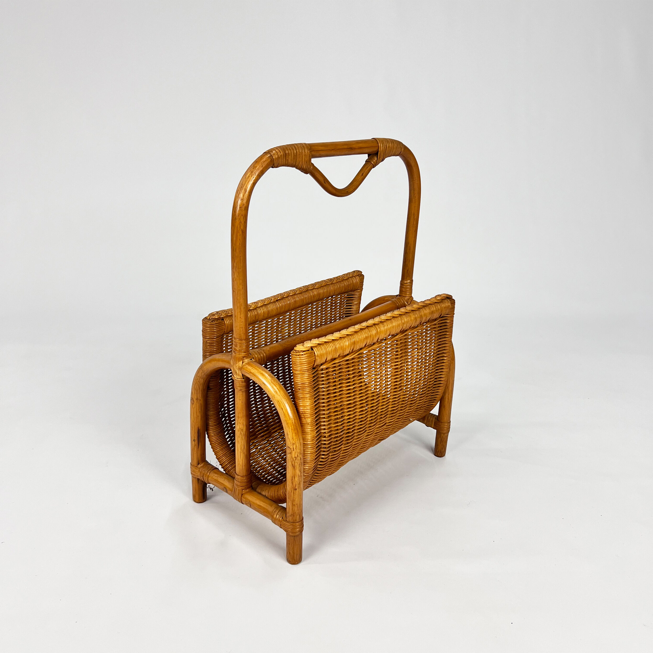 Rattan and Bamboo Magazine Rack, 1970s