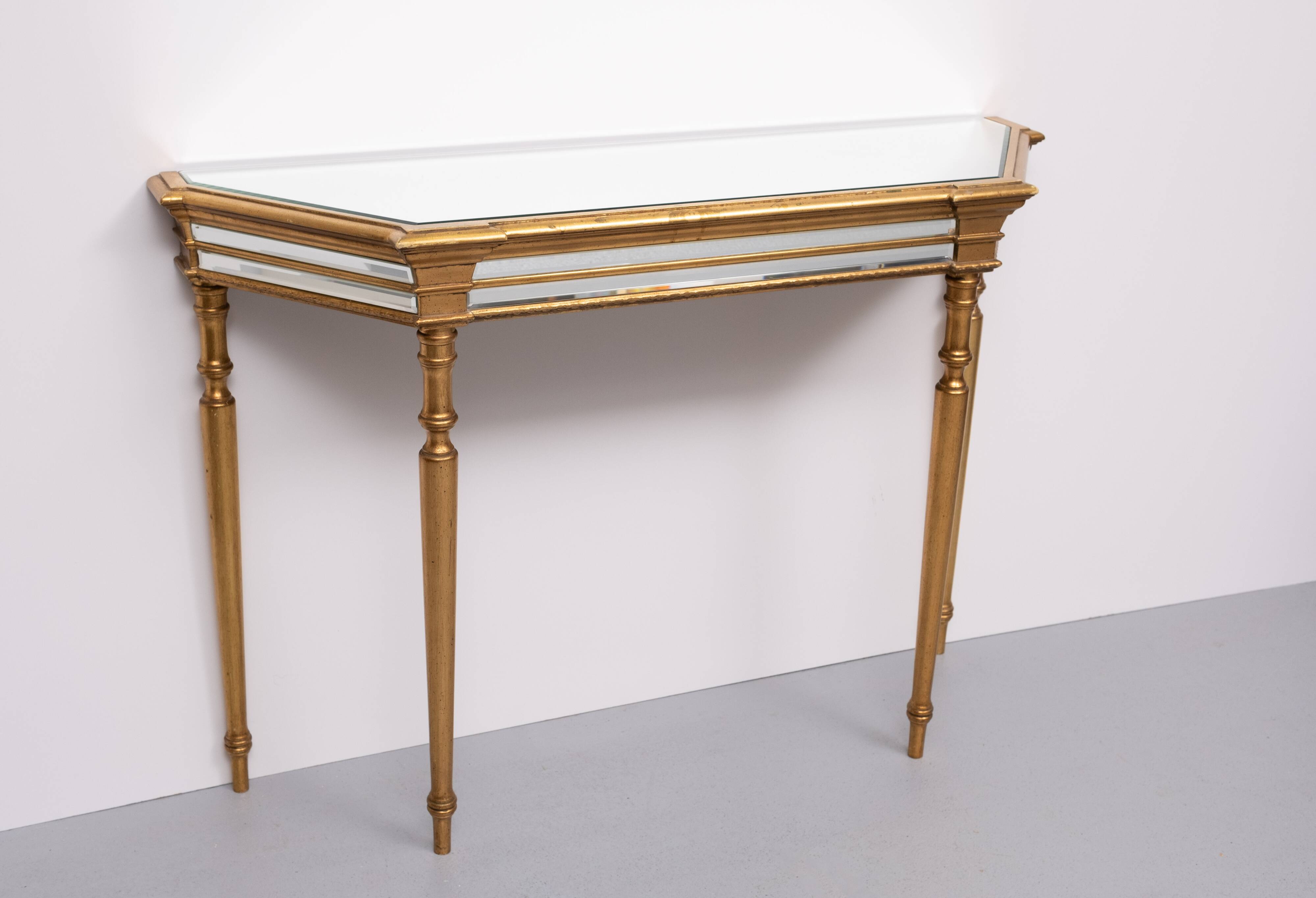 De Knudt Mirror Console Table Hollywood Regency Belgian 1970s