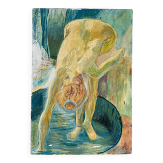 Tableau ancien huile sur toile nu féminin