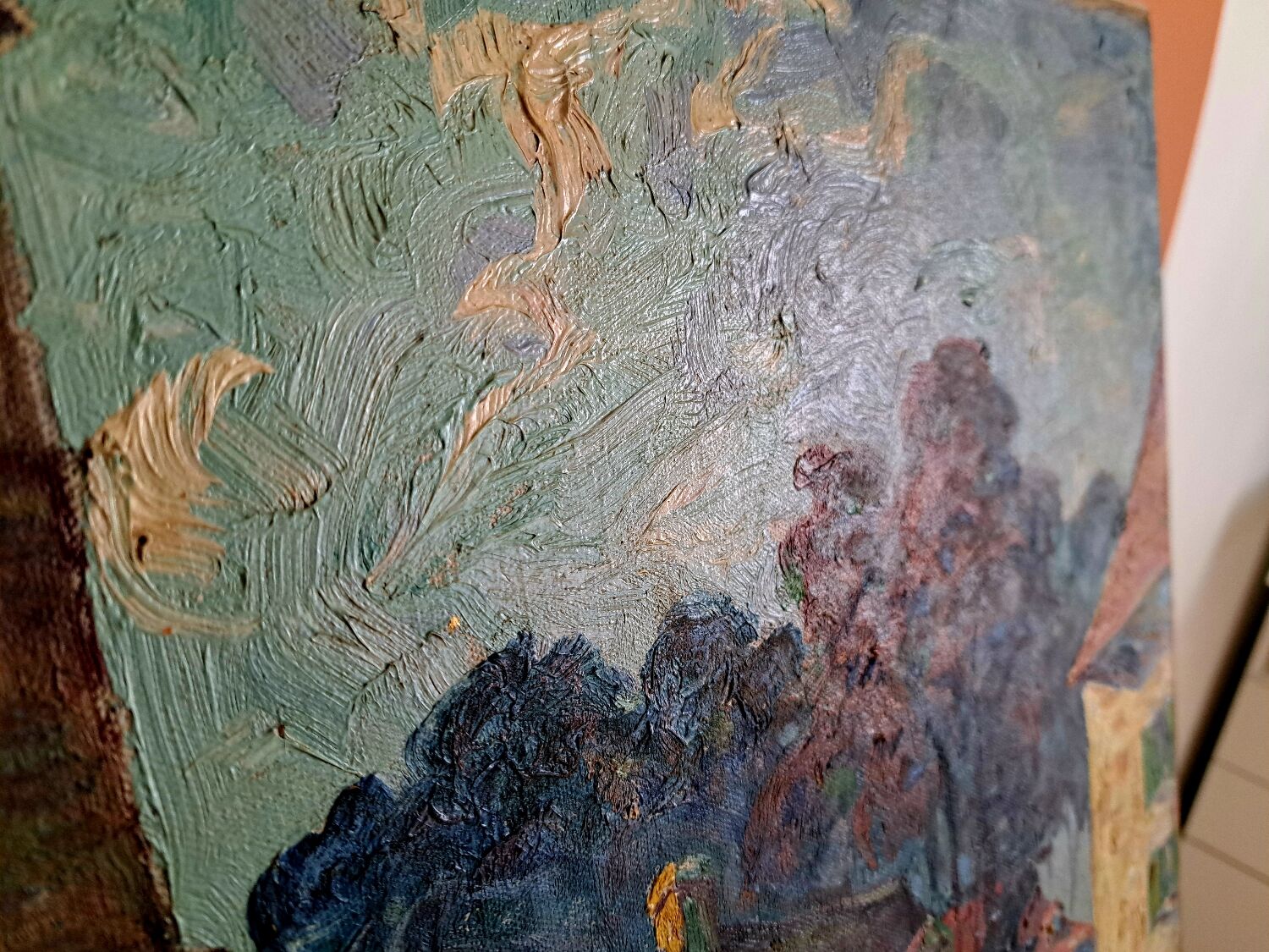 Oil on canvas Place de vilage fontaine