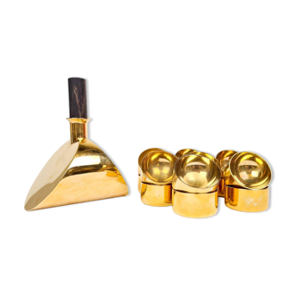 Collection of brass carafes and bowls by Pierre Forsell, Skultuna, Sweden, 1970s.