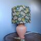 Coral tar ceramic lamp, khaki lampshade with flowers.