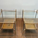 Pair of neoclassical side tables in steel and brass by Maison Jansen.