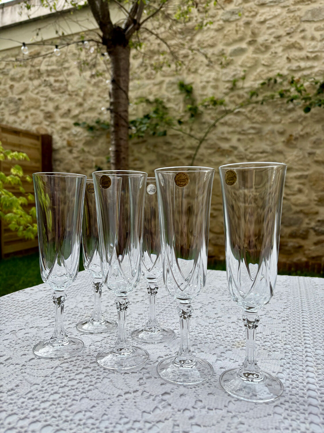 Lot of 6 Cristal d'Arques Auteuil champagne glasses.