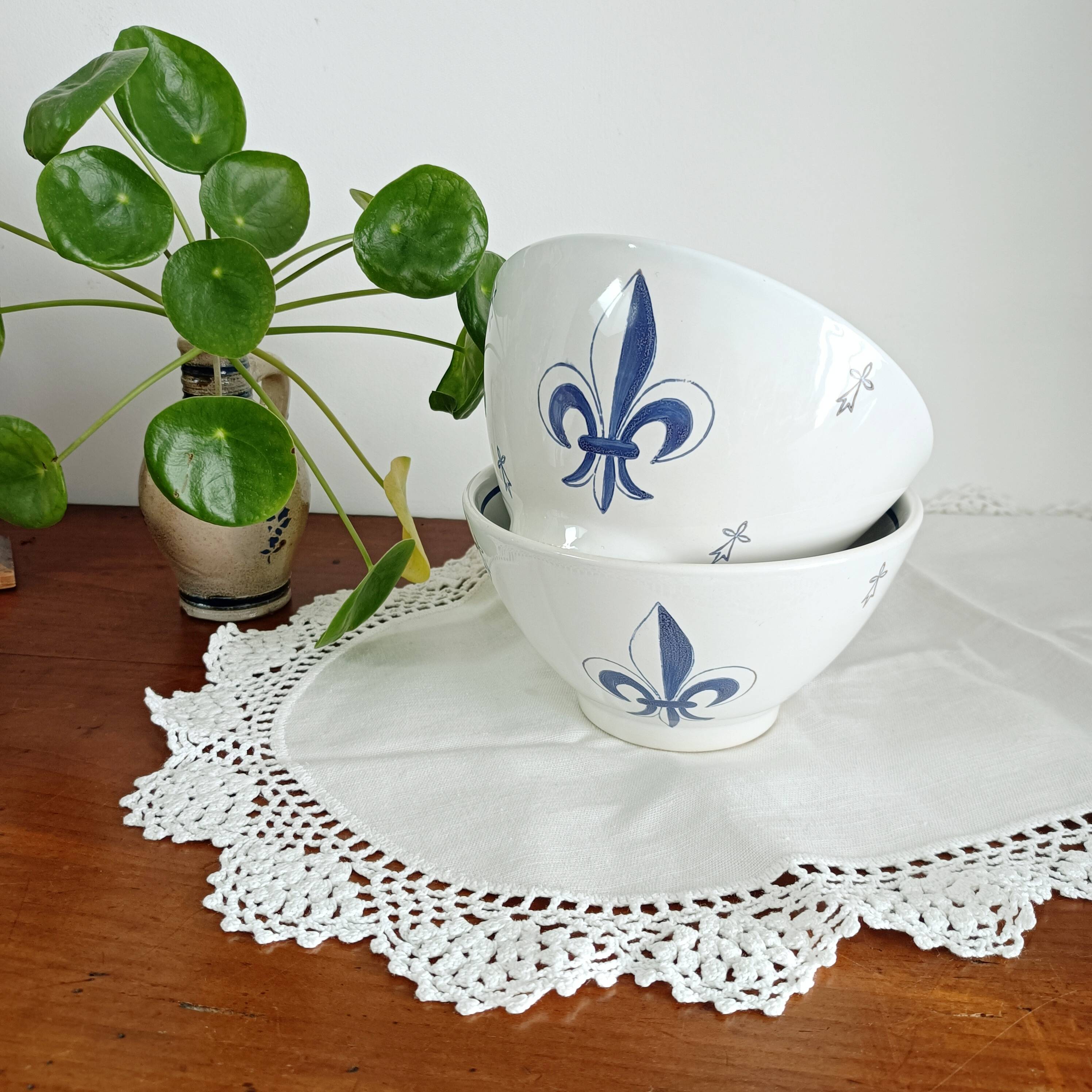 Lot de 2 bols bretons Pornic, fleur de lys