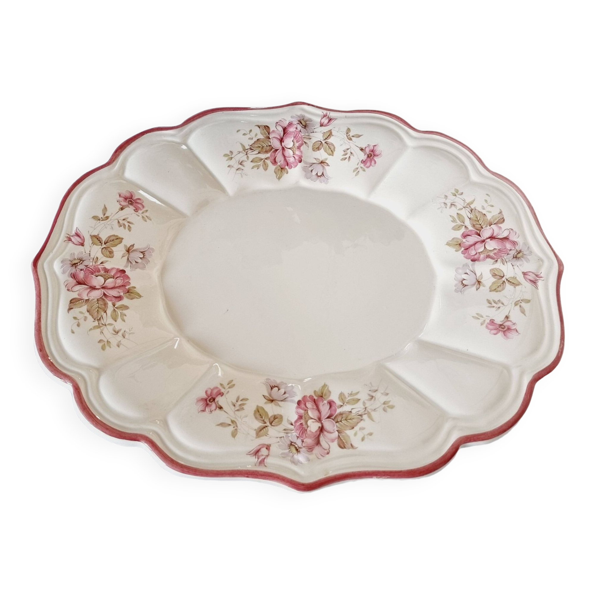 Plat ovale en céramique à délicat décor floral