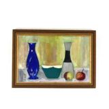 Original Mid Century  Oil on Canvas – “Bowl, Vase and Fruit” by K. W. N.