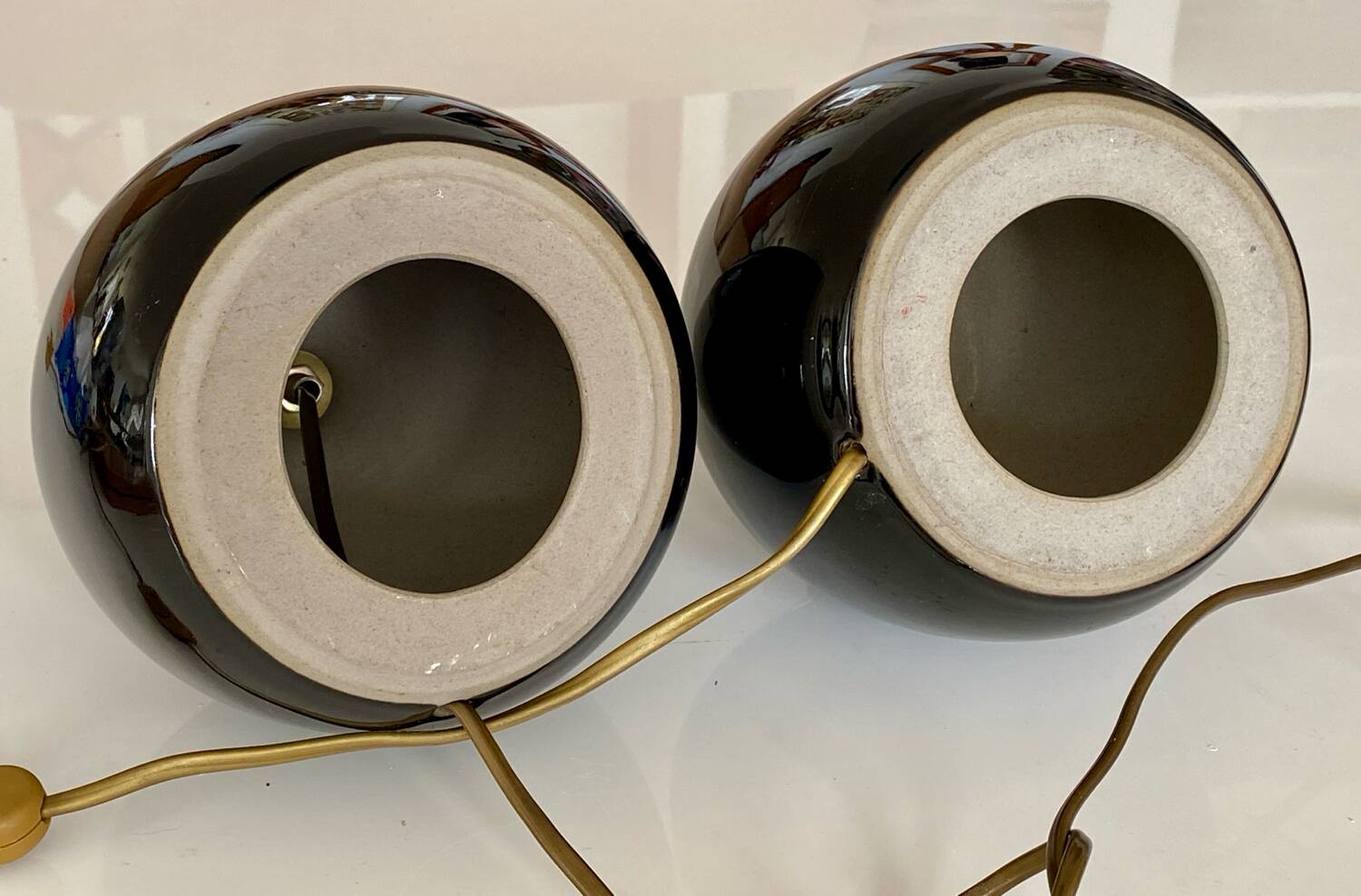 Pair of black enameled lamps 1970
