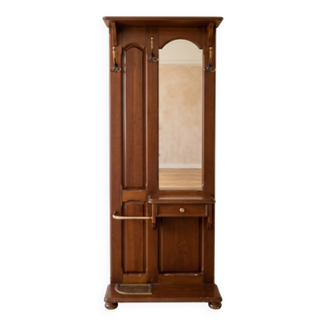 Porte-manteau ancien en bois avec miroir