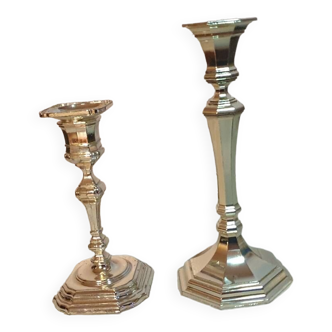 Set of 2 Windsor style candlesticks in silver metal West Germany vintage 70's