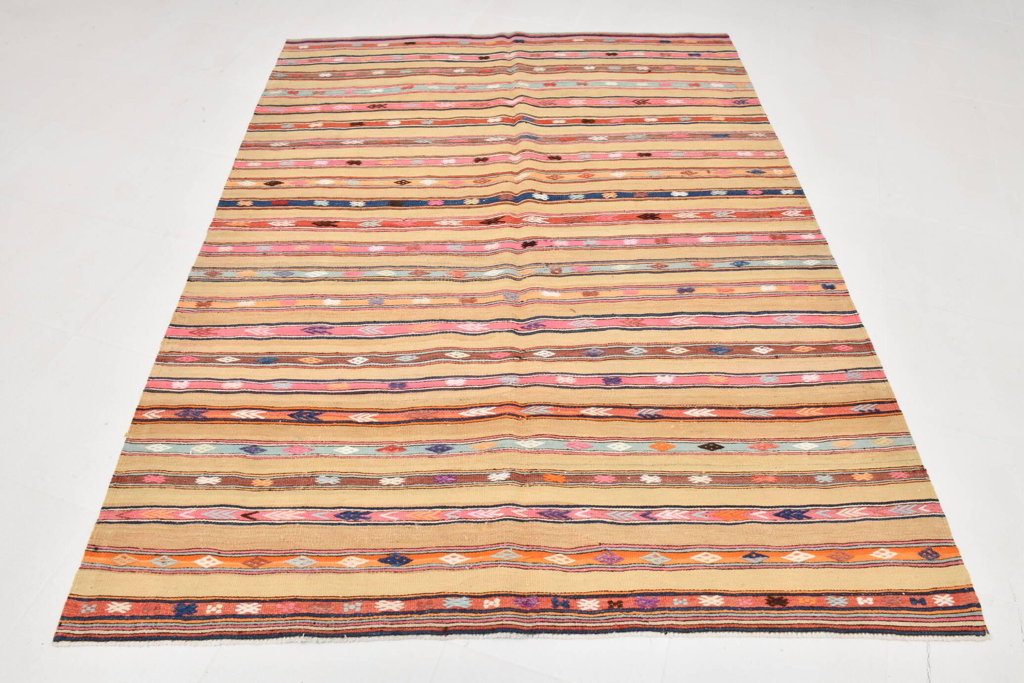 Vintage Striped Pattern Multicolor Kilim Rug, 183x239Cm