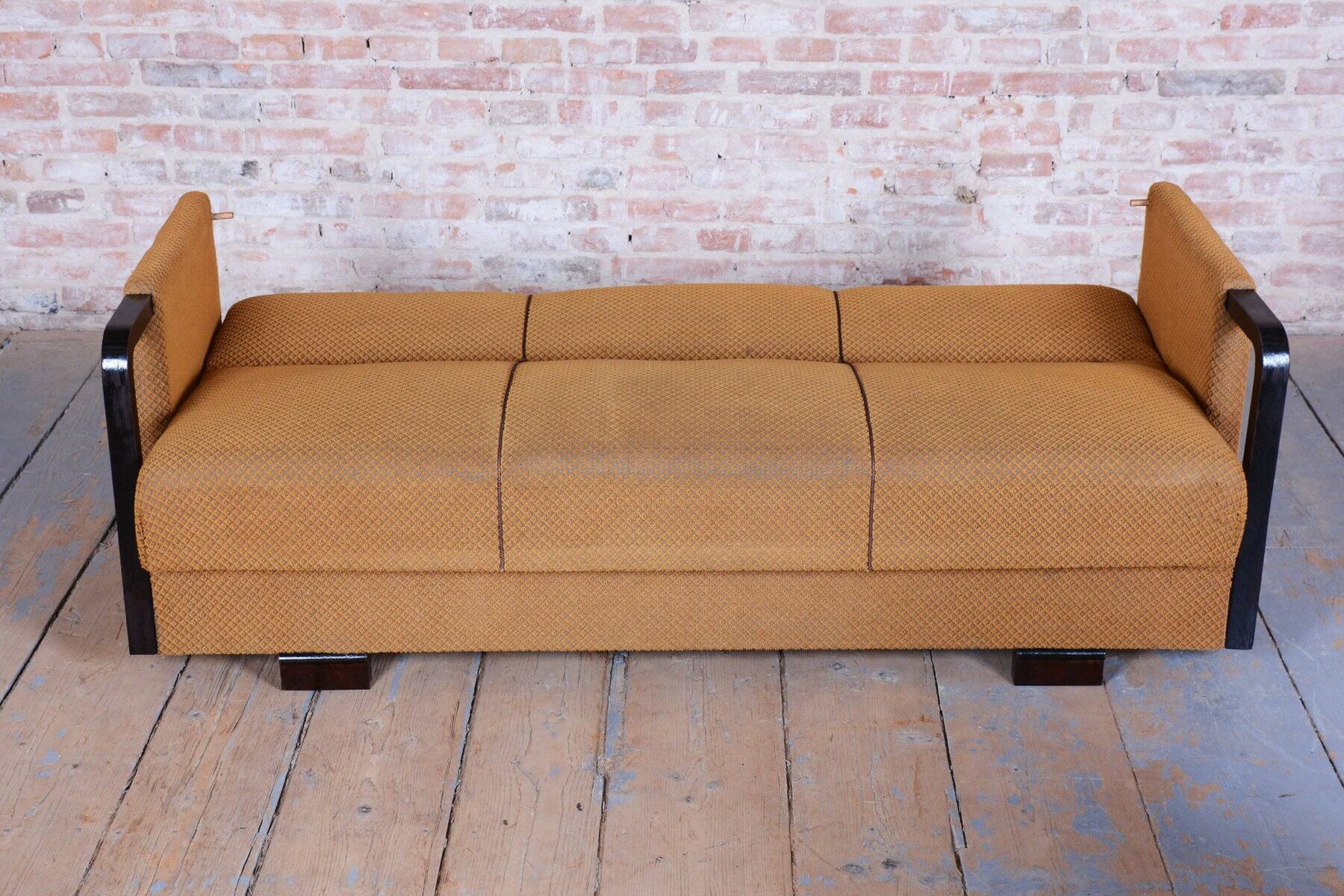 Czech Art Deco Sofas and Lounge Chairs in Beech and Oak attributed to Jindrich Halabala for Up Závody, 1930s, Set of 3
