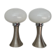 Pair of lamps mushroom opaline and chromed metal 80s