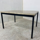Table italienne en laiton travertin et acier ou table basse, années 1960