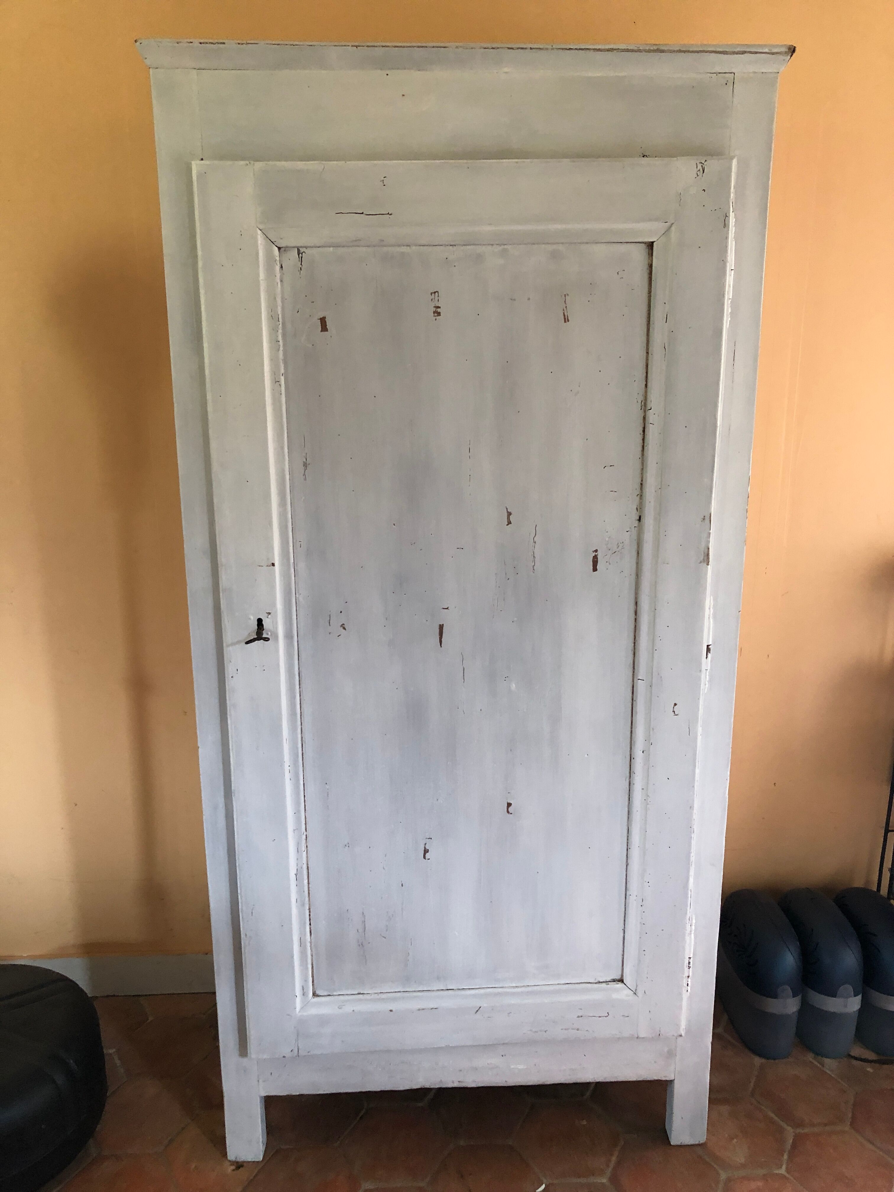 Wardrobe a door in white wood painted gray