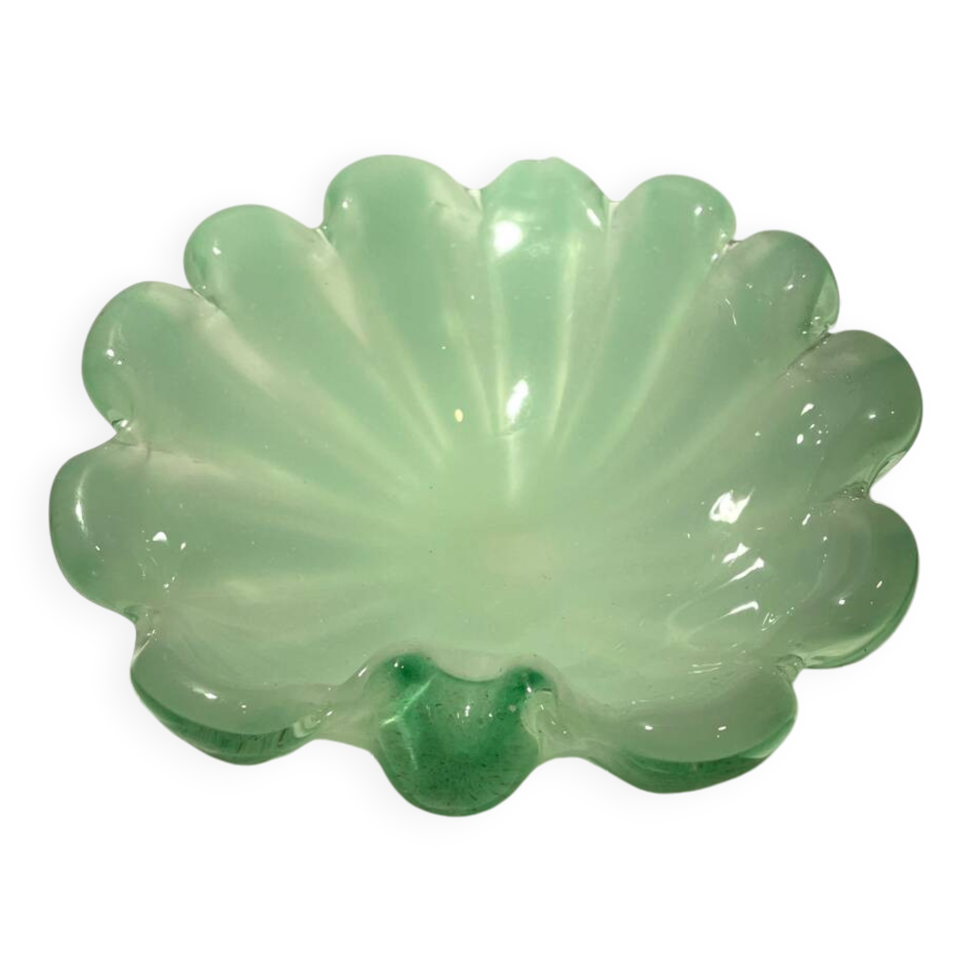 Sommerso ashtray lined with opaline green, Murano