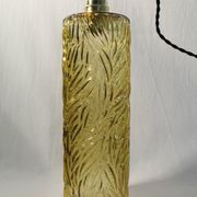 Vintage/art deco cylindrical pendant lamp in chiseled amber glass electrified