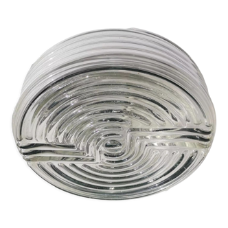 Portuguese mid century clear swirl glass flush mount bathroom light lamp 1960s