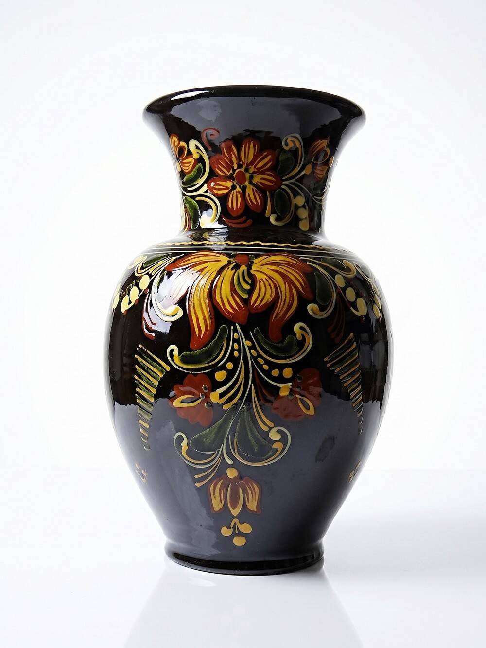 Vintage large vase from the 60s-70s, Hungarian MHV, in hand-painted glazed ceramic.