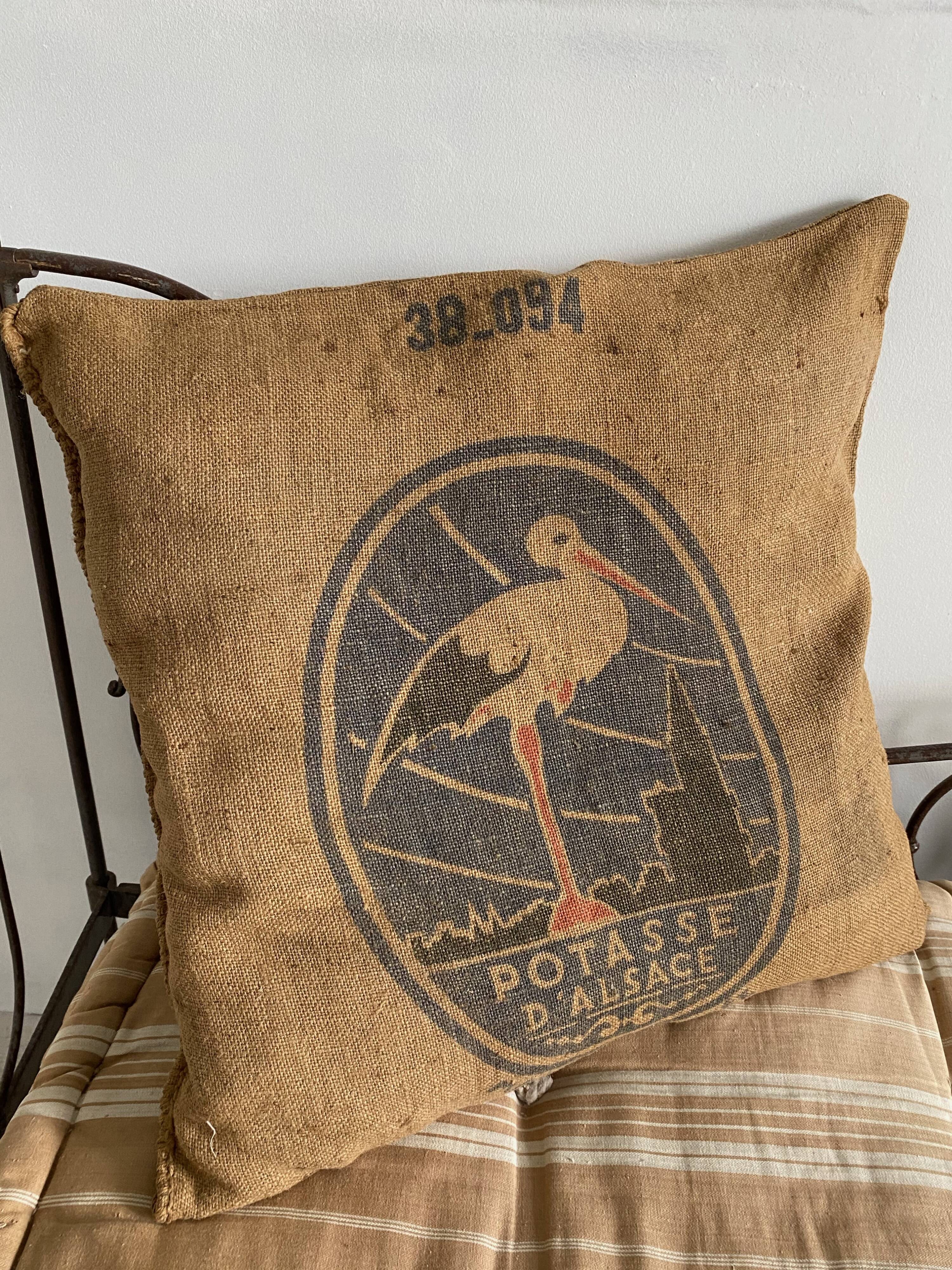 Cushion old hemp canvas "Potash d'Alsace"