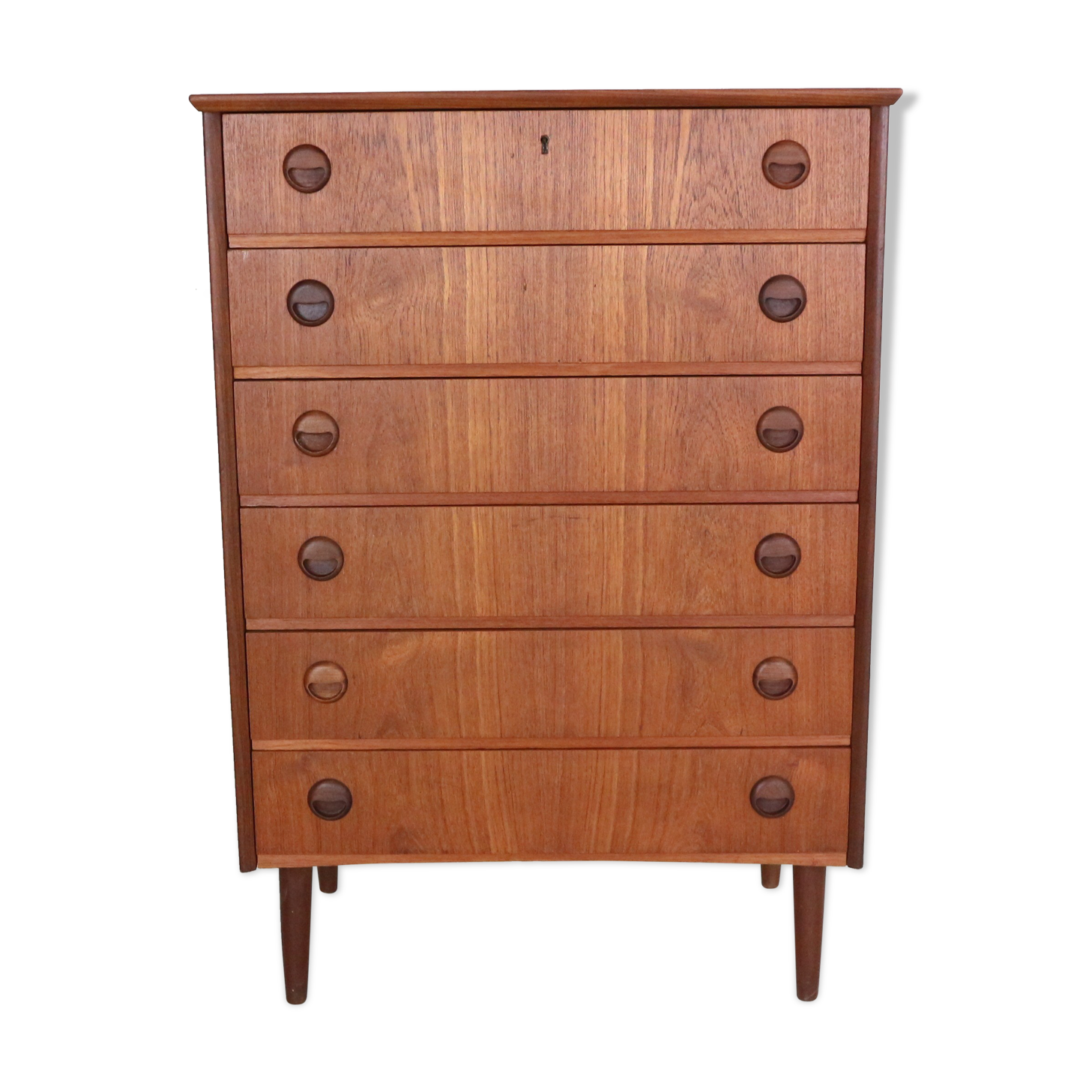 Mid-Century Modern Danish Chest of Six Drawers, Tallboy in Teak, Denmark, 1960s