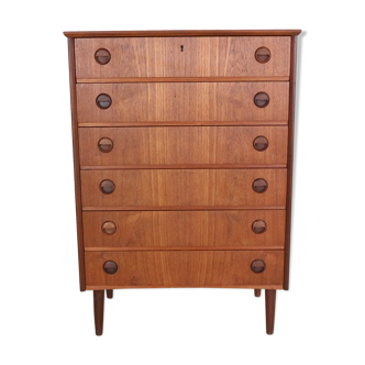 Mid-Century Modern Danish Chest of Six Drawers, Tallboy in Teak, Denmark, 1960s