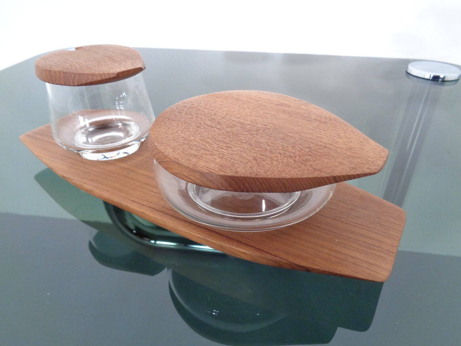 Danish Organic Teak & Glass Jam Jar, 1960s